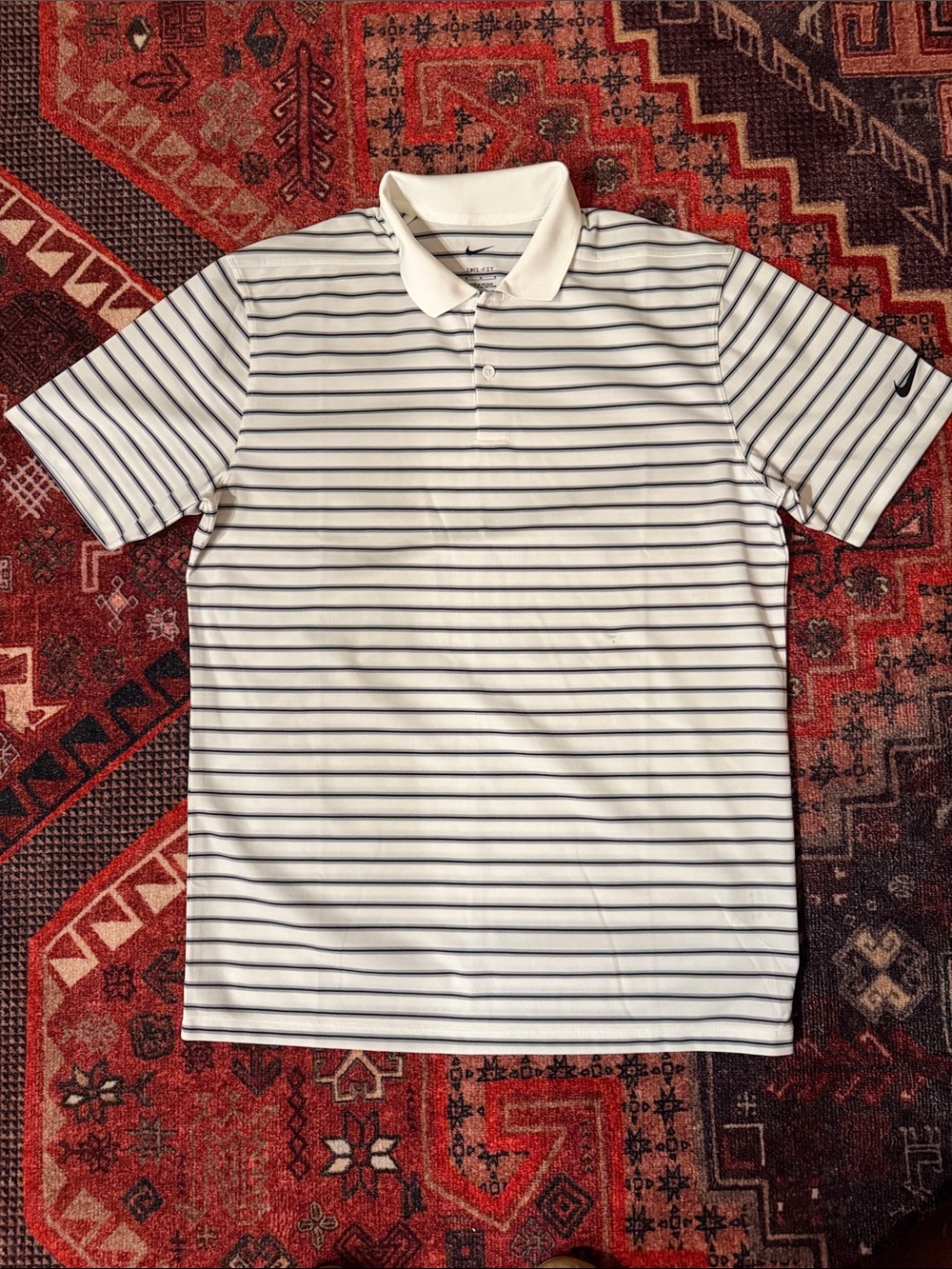 Nike Men’s White Polo with Black Thin Stripes